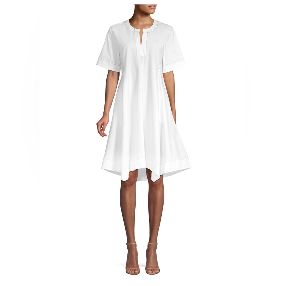 Donna Karan Contrast Stitched V-Neck Trapeze Dress